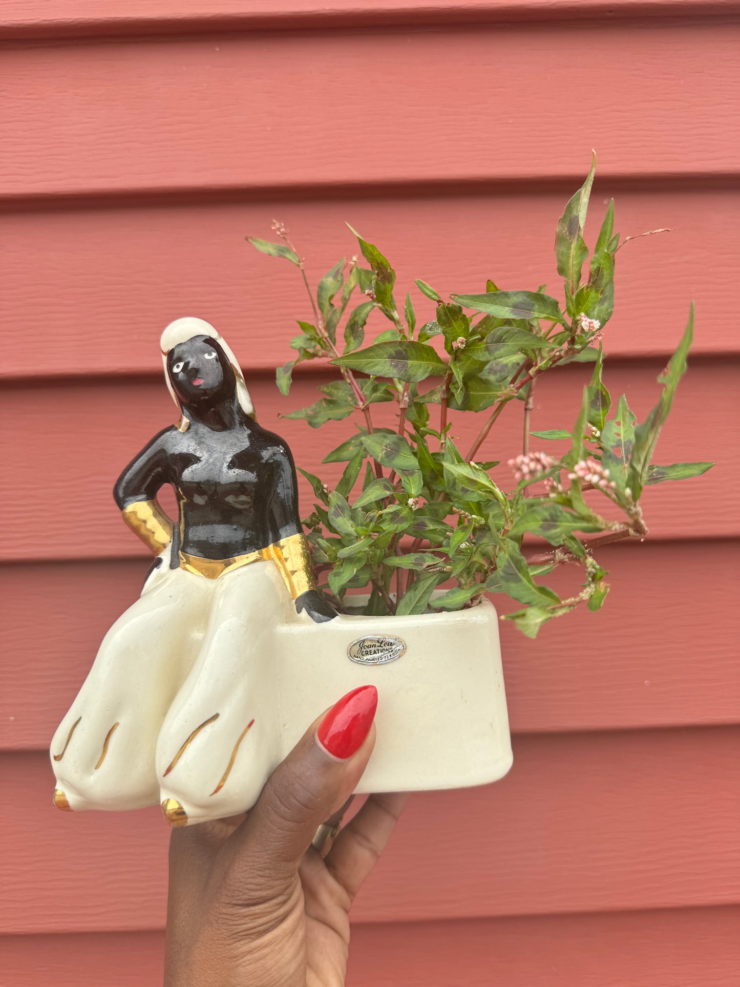 1950s Joan Lea Creations 22K Gold African Woman Planter