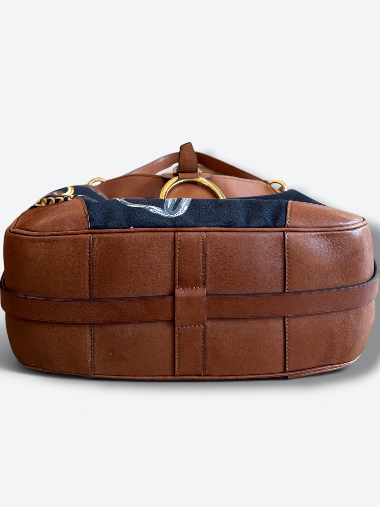 Y2K Ralph Lauren Stirrup Collection Equestrian Canvas & Leather Hobo Shoulder Bag