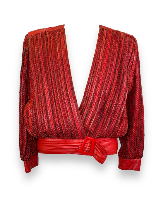 1980s Mixed Media Red Woven Beltrd Blazer