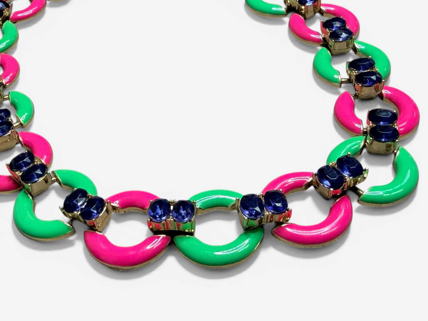 Vintage Neon Link Necklace with Sapphire Rhinestone Accents