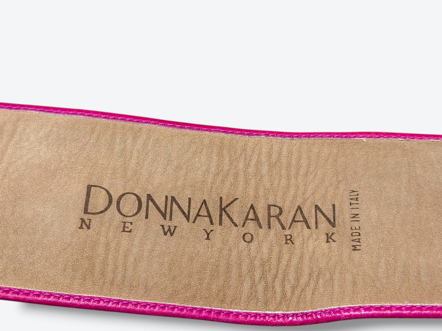 1990s/Y2K Donna Karen New York Obi Hot Pink Wide Leather + Brass Buckle Belt