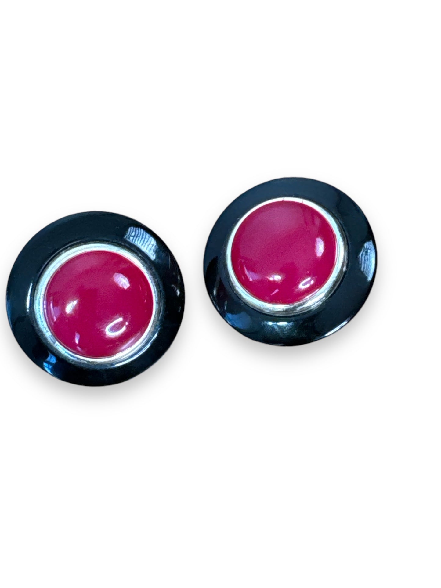 1980s Magenta + Onyx Circle Clip Ons