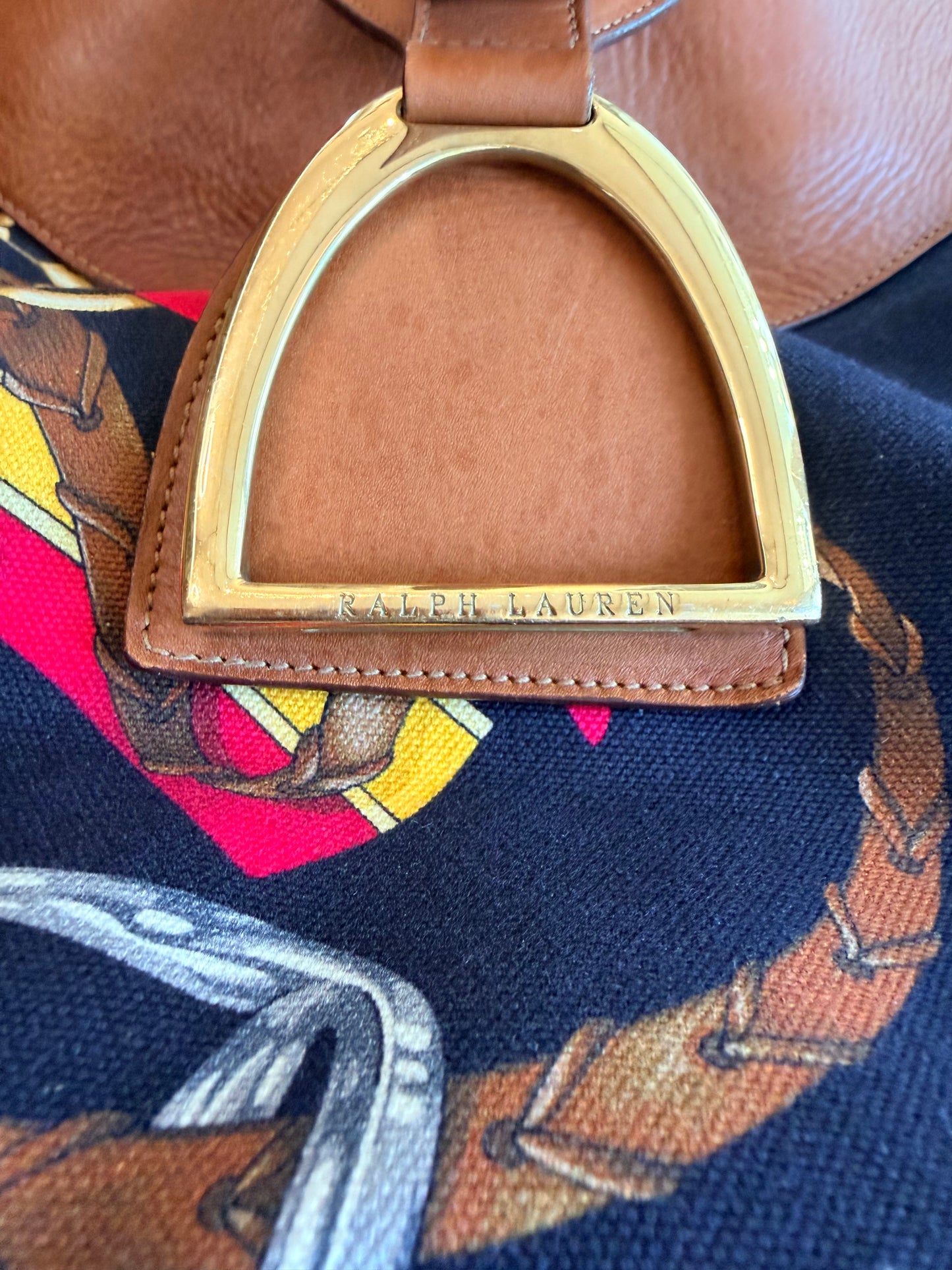 Y2K Ralph Lauren Stirrup Collection Equestrian Canvas & Leather Hobo Shoulder Bag