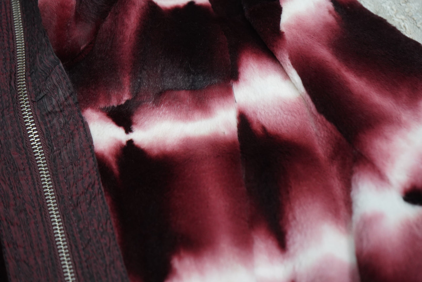 Marengo Reversible Crimson and White Fur and Raw Silk Ski Jacket