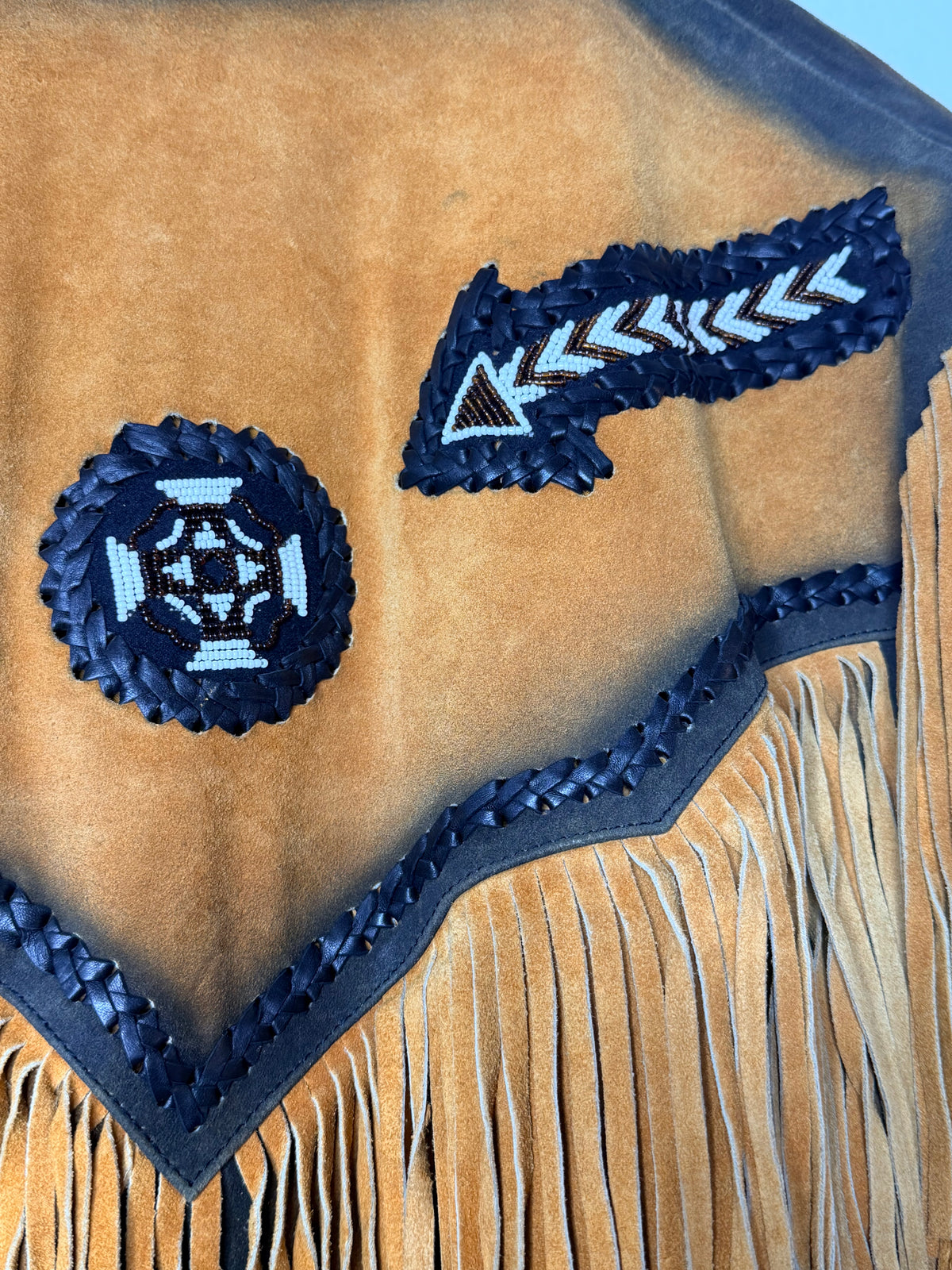 1970s/80s 3B West Burn Out Whipstitched Fringe Suede Leather Jacket
