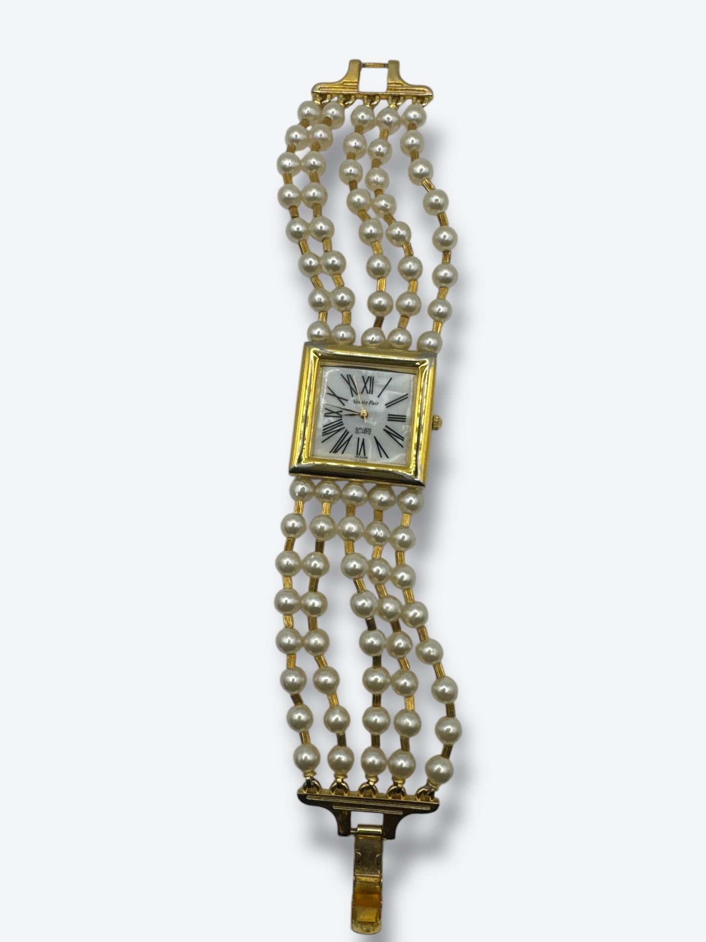 1970s Vanity Fair “Gruen Quartz” Pearl Square Face Watch