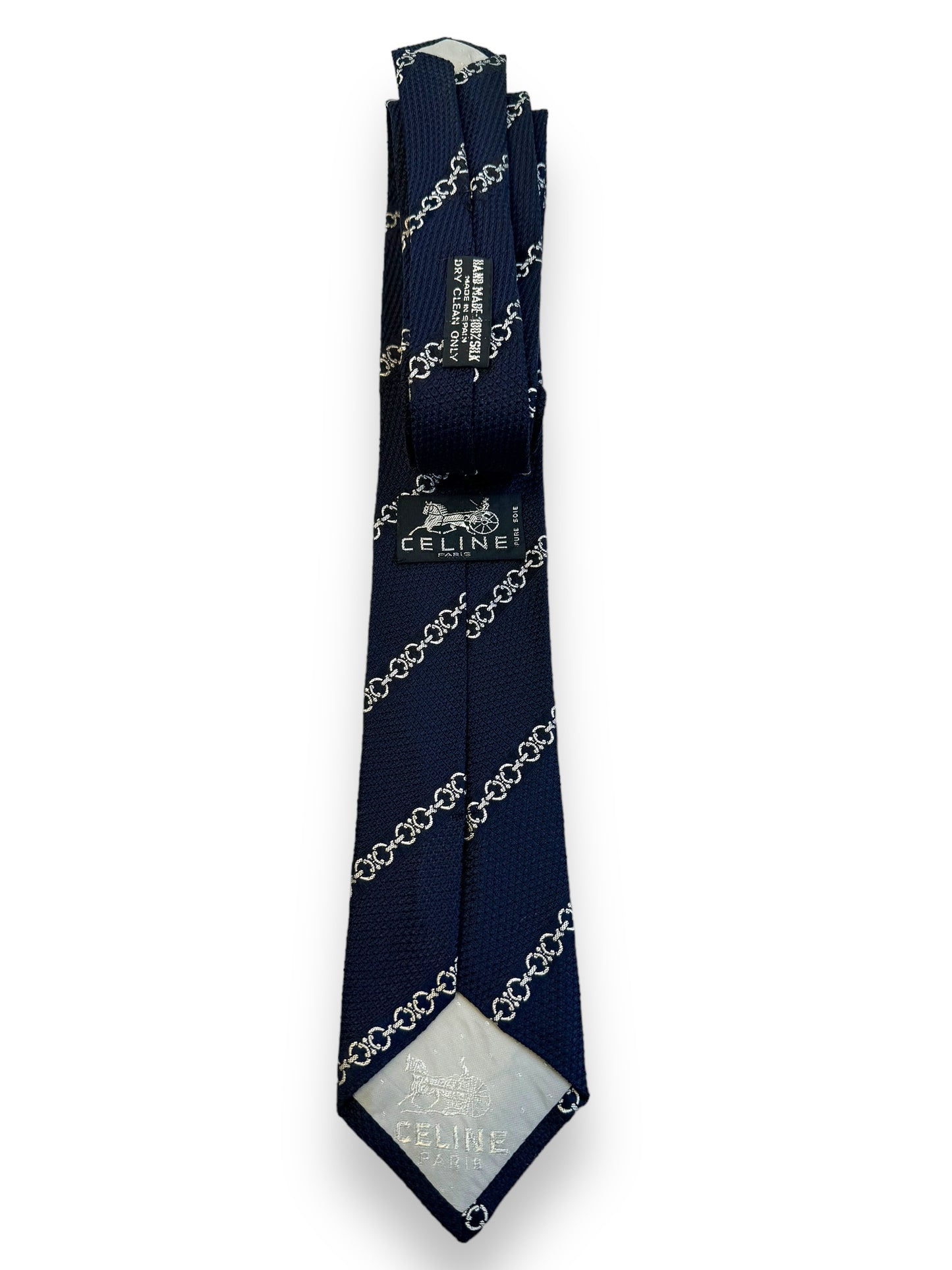 Vintage Celine 100% Silk Navy Chain Link Tie