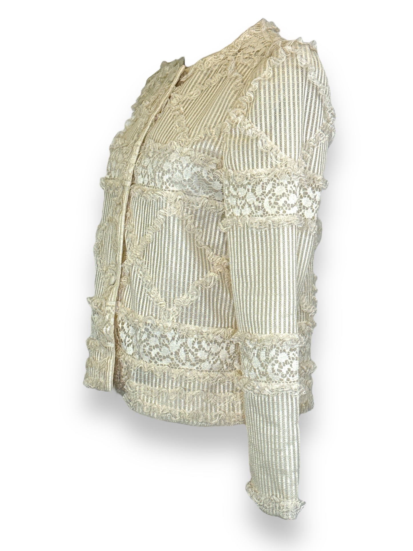 1970s Norton Myles Cream Lace Button Up Cardigan