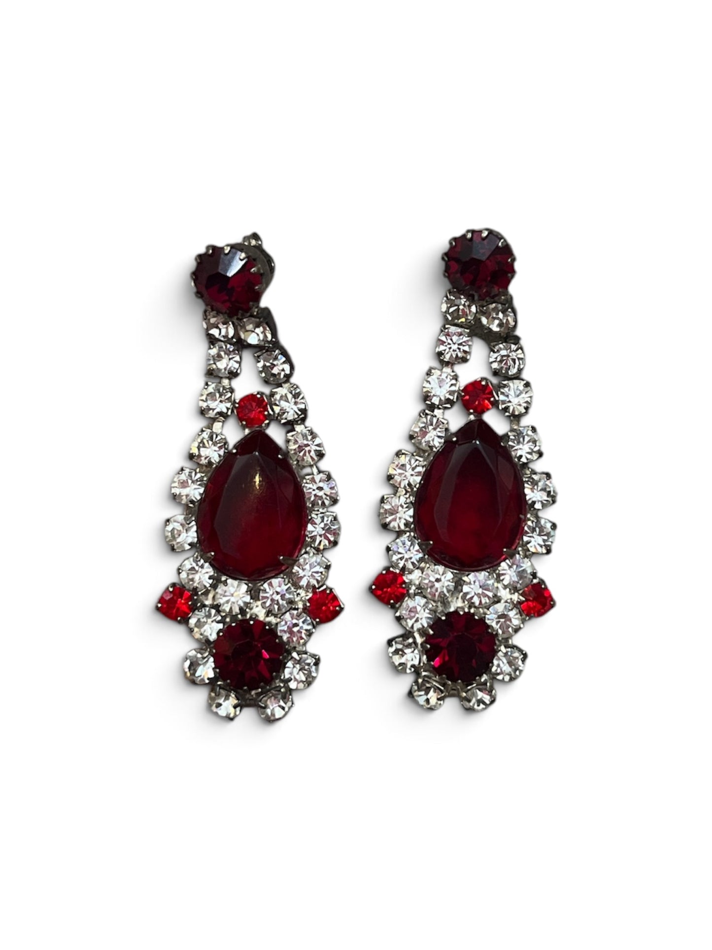 1980s “Dynasty” Crystal and Red Gem Earrings (Clip)