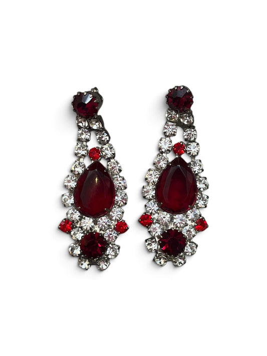 1980s “Dynasty” Crystal and Red Gem Earrings (Clip)