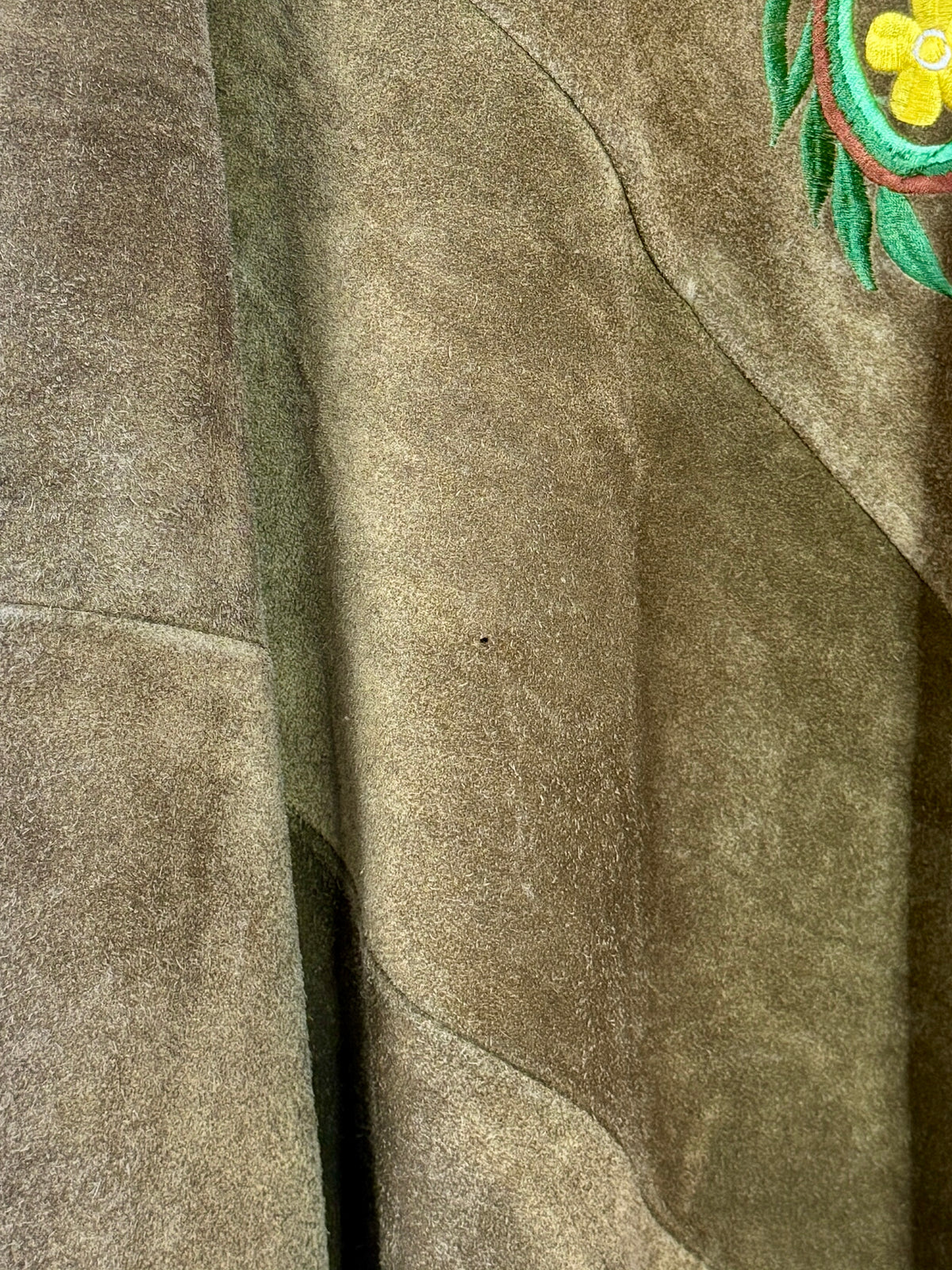 1970s Green Suede Floral Poncho