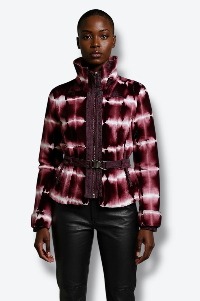Marengo Reversible Crimson and White Fur and Raw Silk Ski Jacket