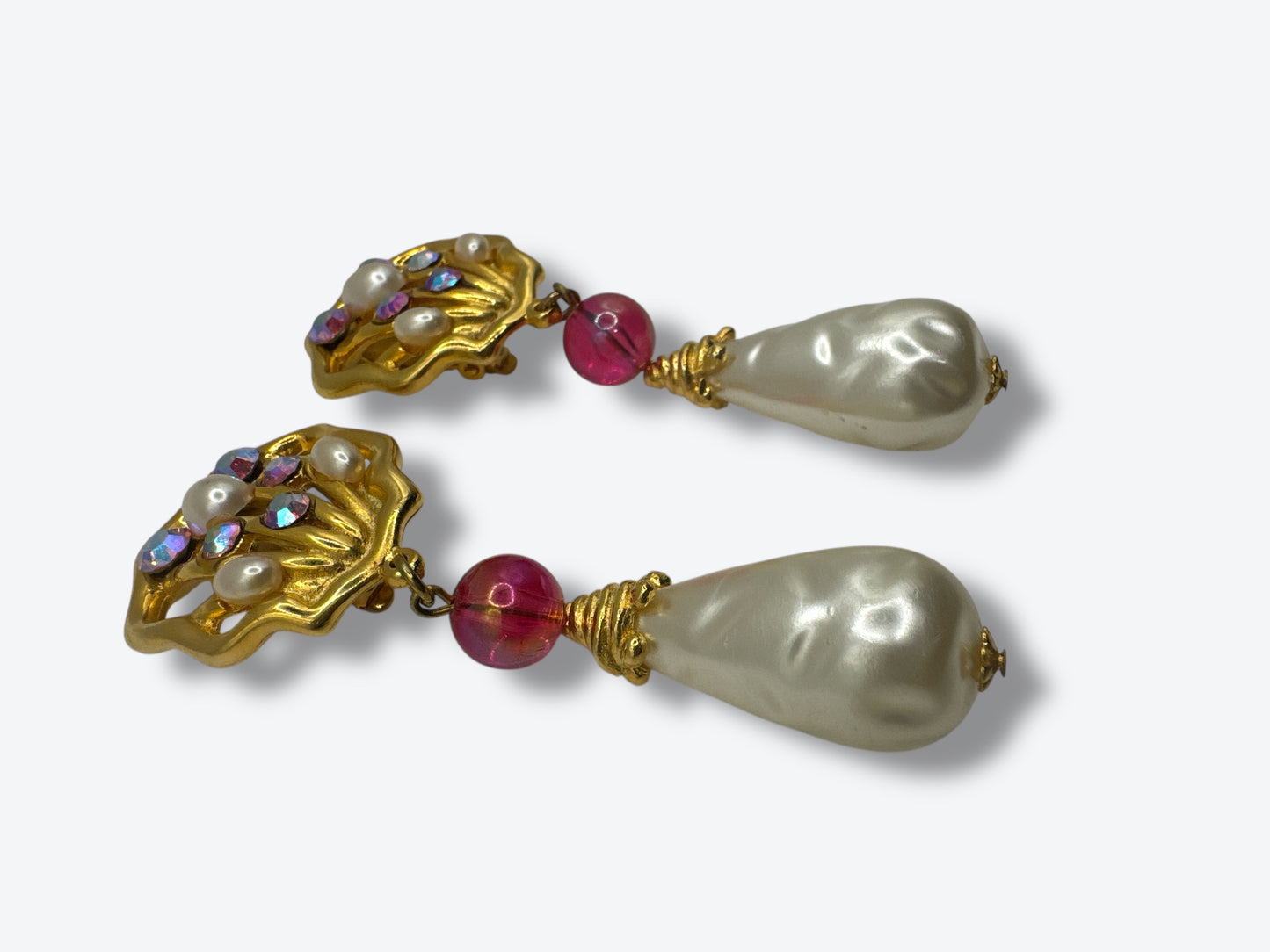 Vintage Craft Baroque Pearl & Crystal Drop Earrings