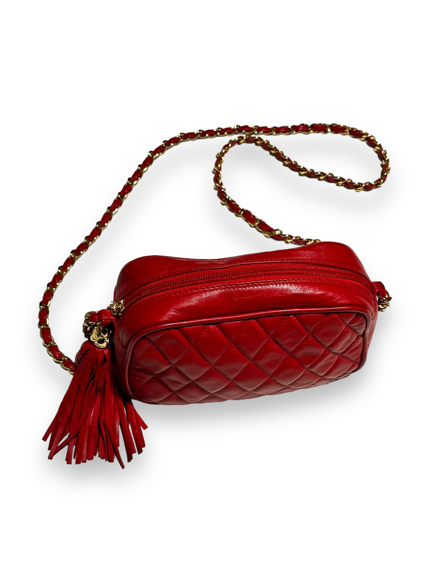 1980s • 1990s Holt Renfrew Canada Red Quilted + Chain Crossbody