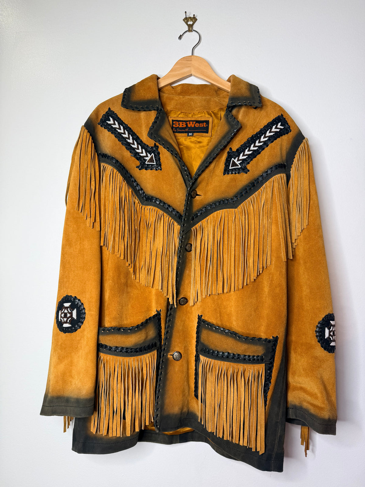 1970s/80s 3B West Burn Out Whipstitched Fringe Suede Leather Jacket