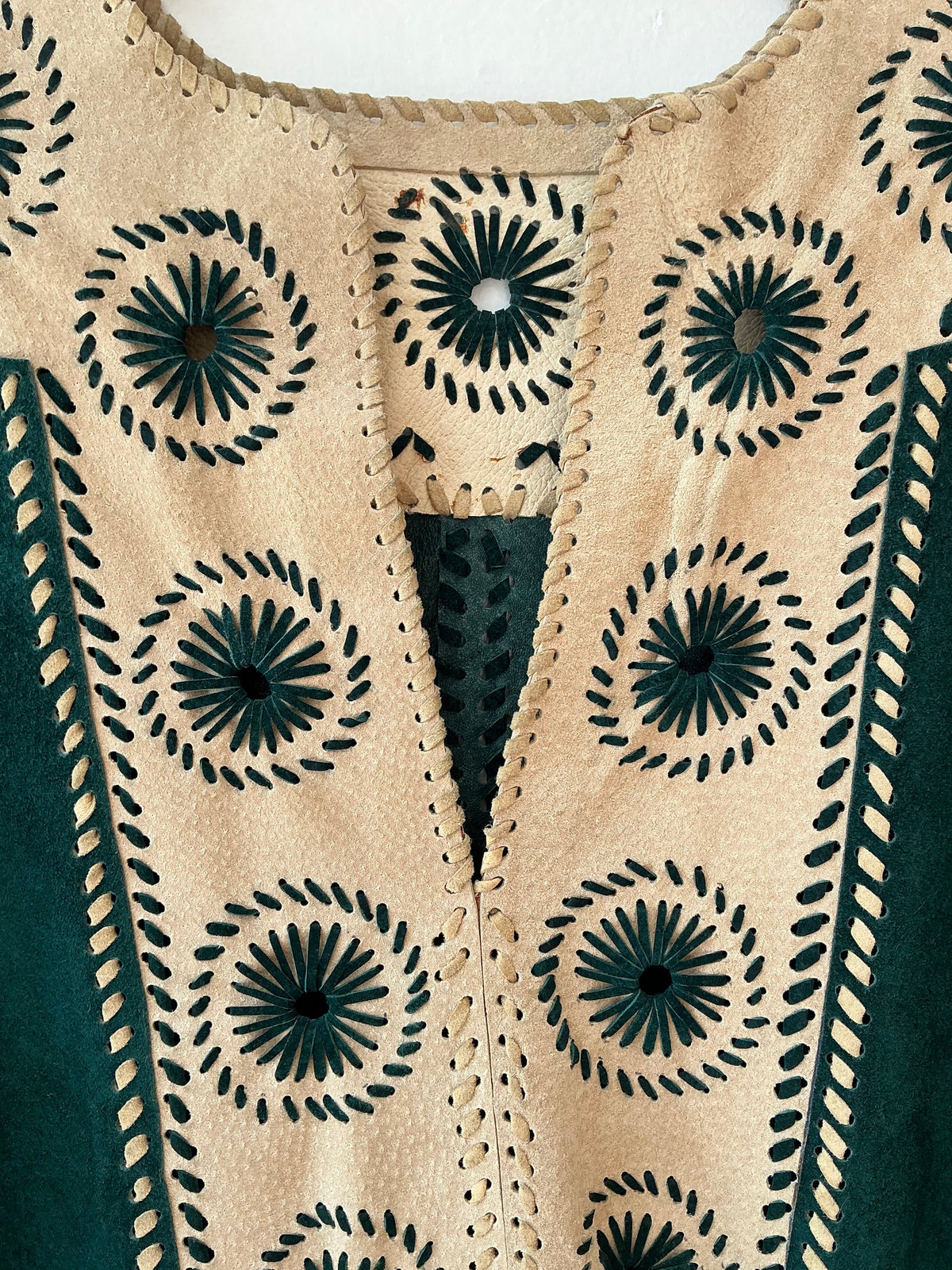 1970s Hunter Green + Beige Leather Top