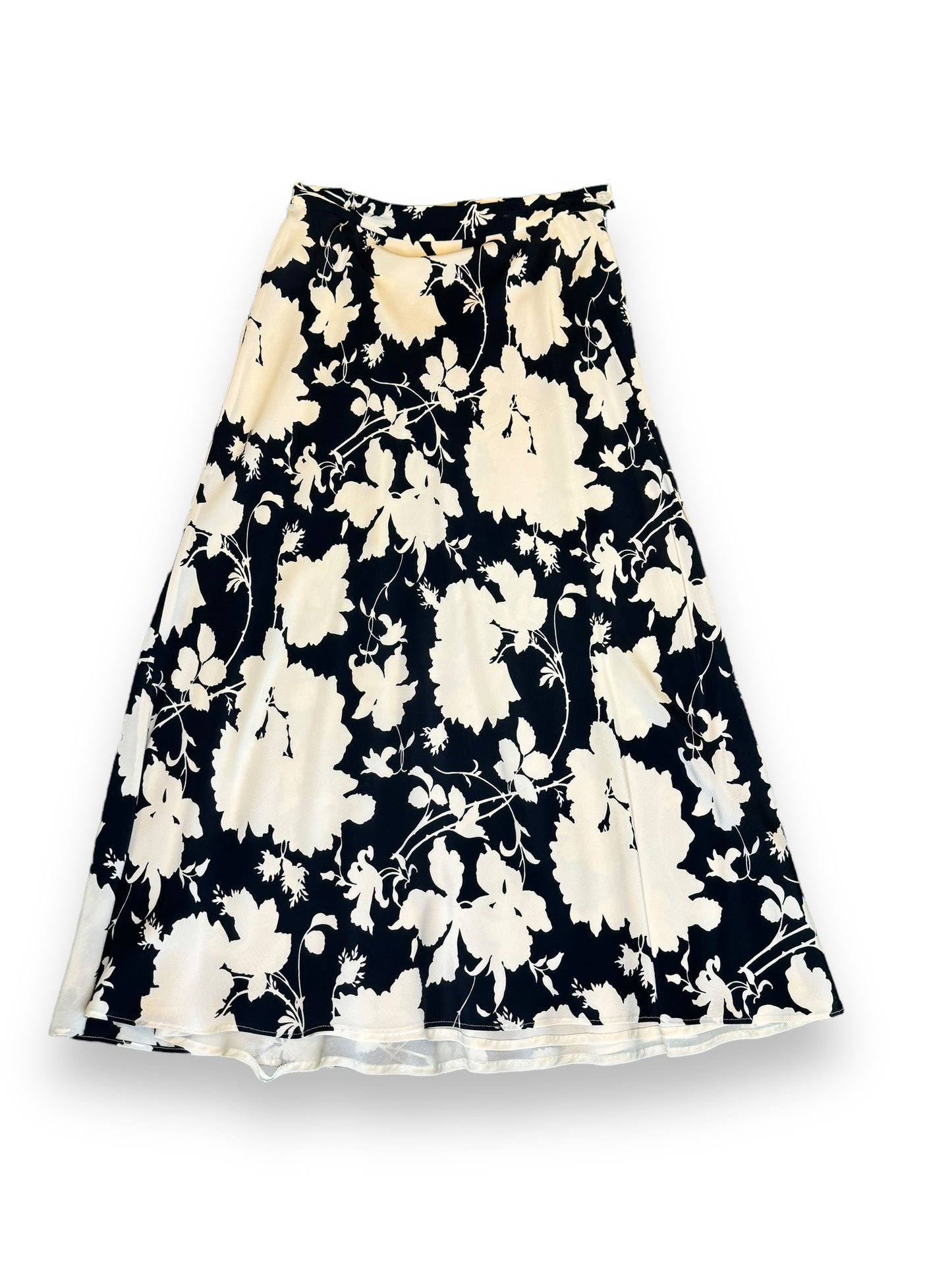 1990s Escada Navy and Black Floral Silk Skirt