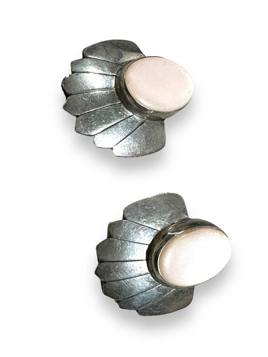 1990s Sterling Sliver + Pale Pink Stone Earrings