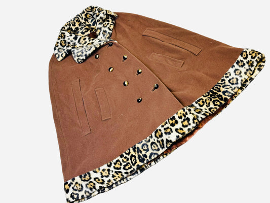 1960s Brown Cheetah Trim Poncho