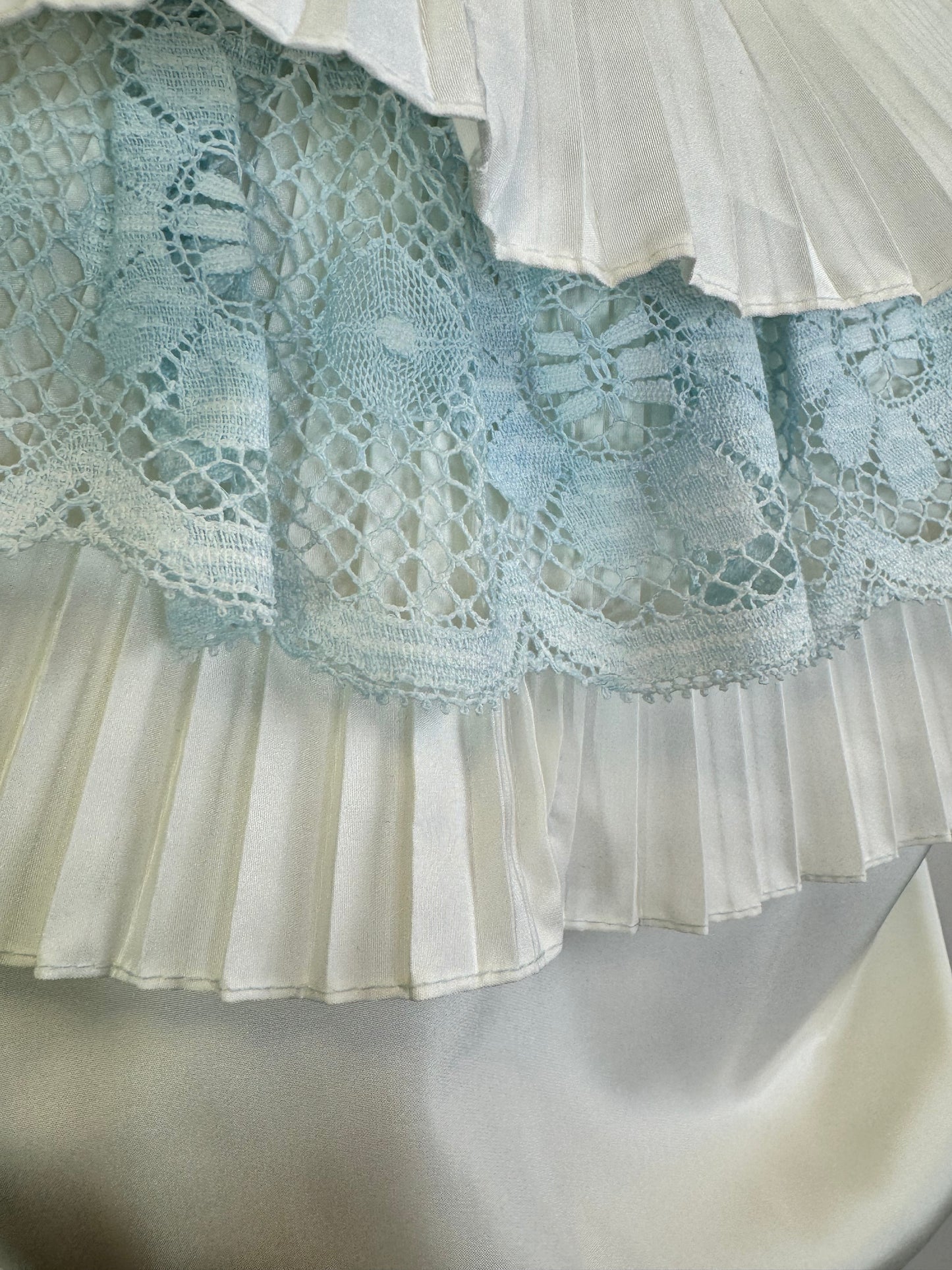 Vintage Creme + Blue Lace and Ruffle Top