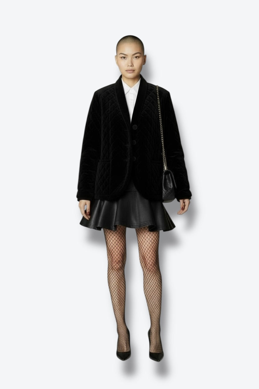 Liz Sport Petites Black Velvet Quilted Cardigan