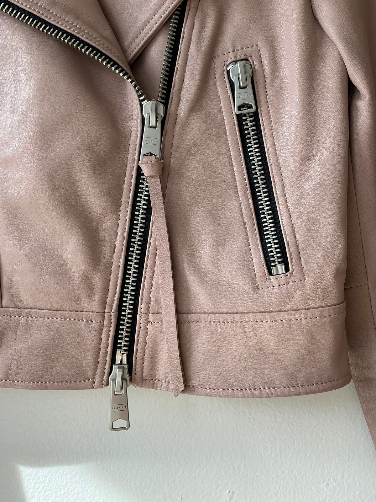Trend: “All Saints” Pale Pink Perfecto Leather Jacket