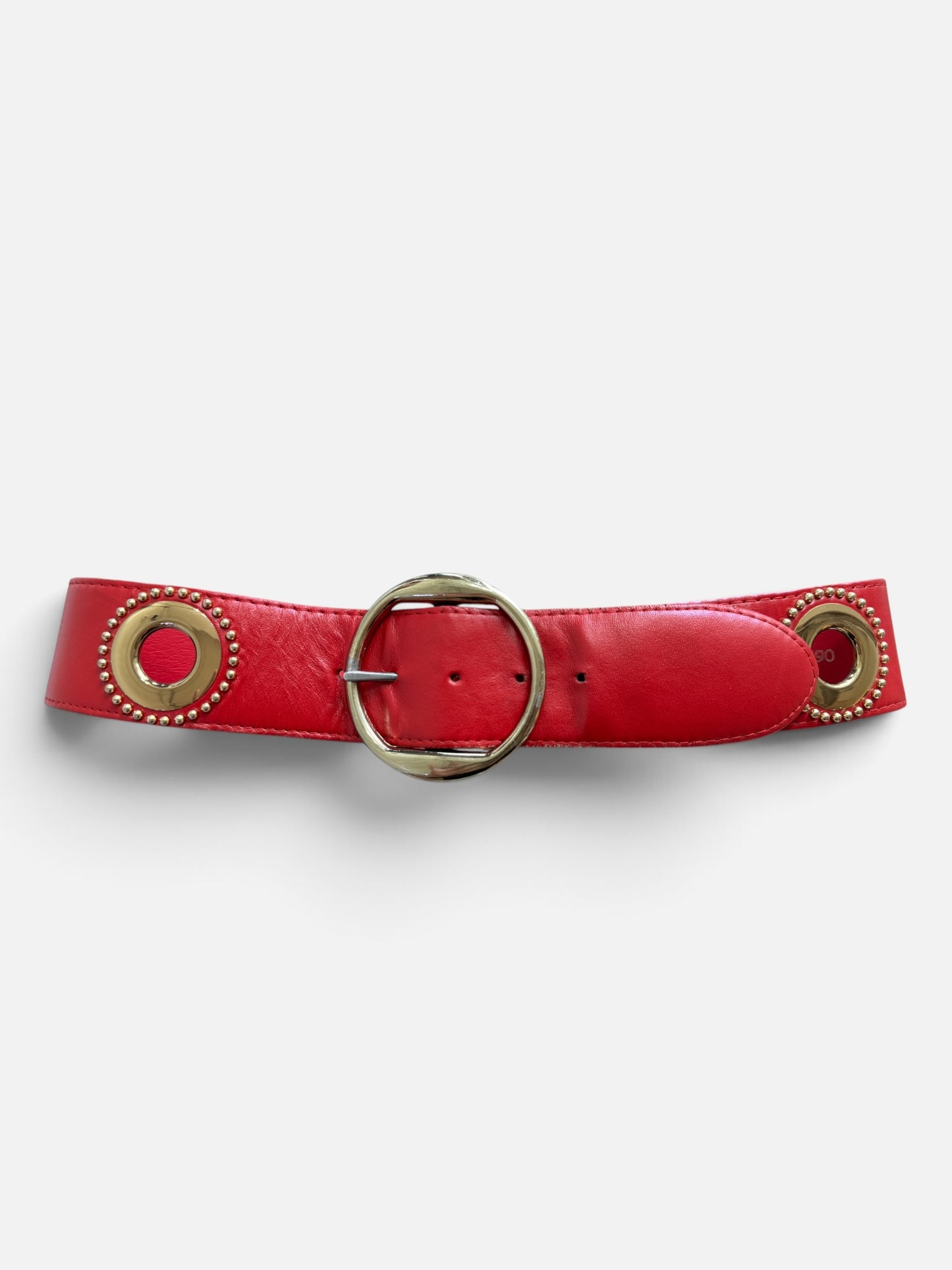 1970s “Accessories By Pearl” Red Leather Gold Gromment Belt