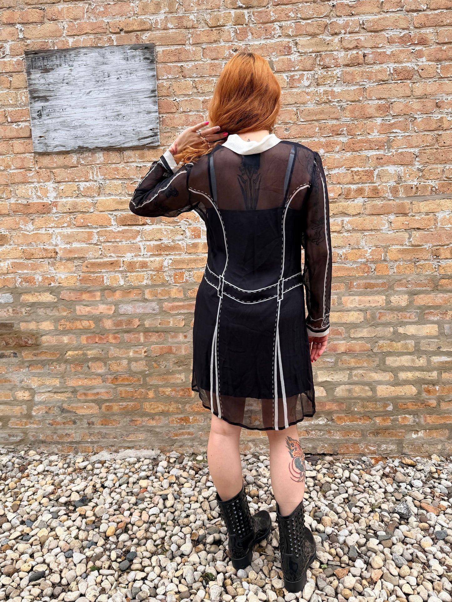Y2K Anna Sui Black and White Illustrated Dress