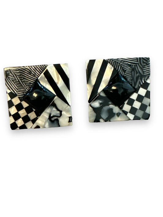 1990s Square Media Printed Earrings