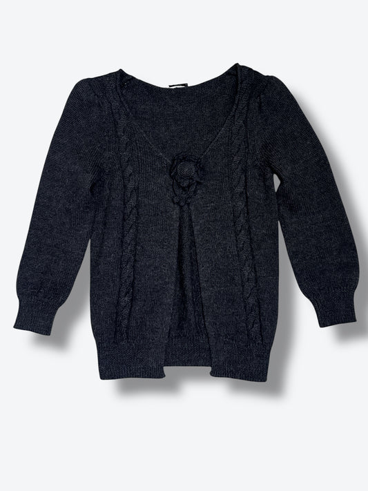1990s Prada GrayKnit Cardigan with Rosette Detail