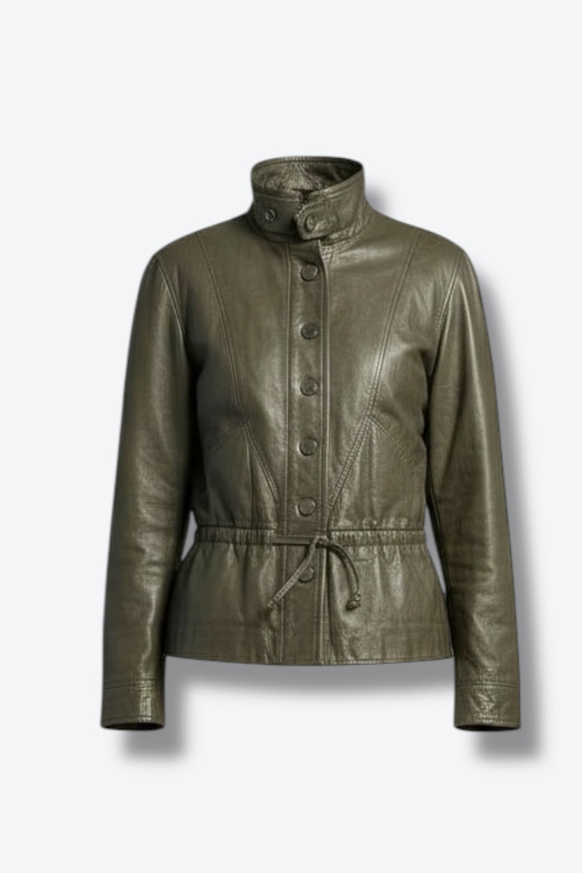 1970s Winlit by Listeff Fashions Hunter Green Funnel Neck Leather Jacket