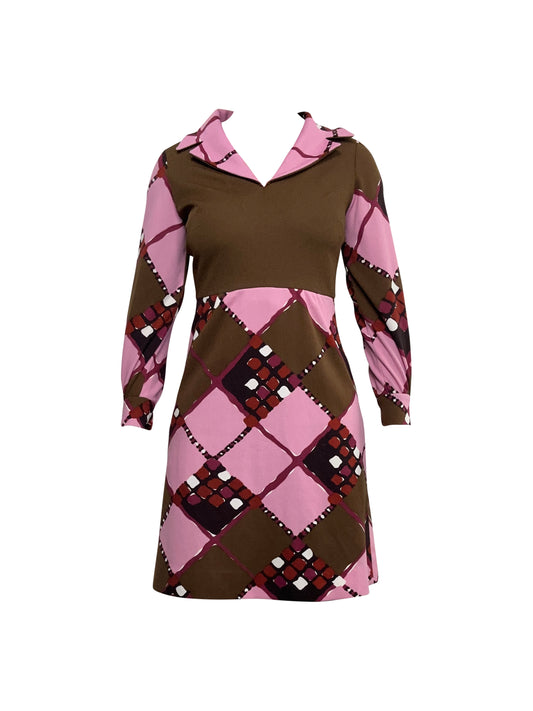Vintage R & K Knits Brown and Pink Dress (1960's)