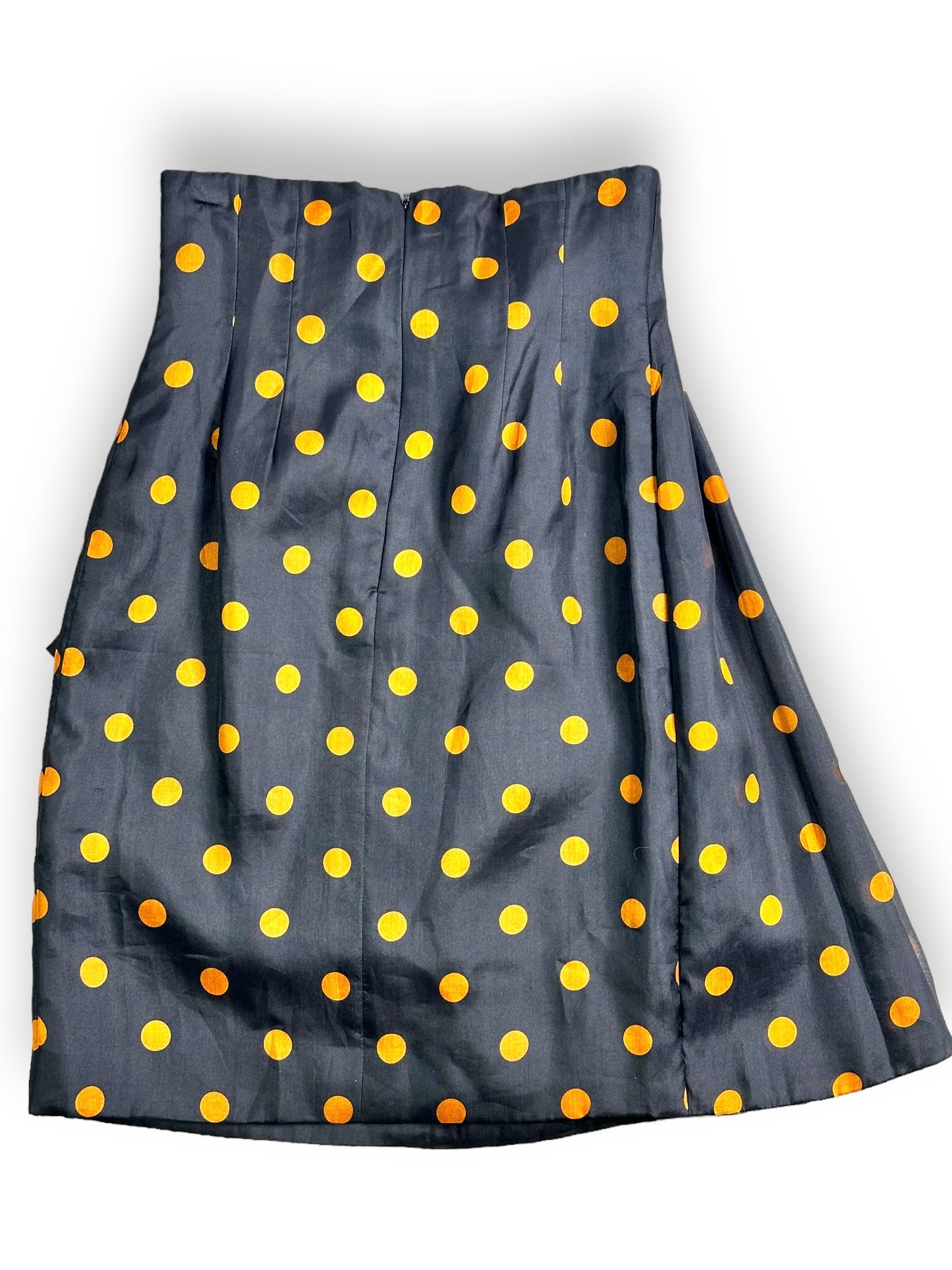 1980s Christian Dior Boutique Tan + Black Polka Dot Silk Ruffle Skirt