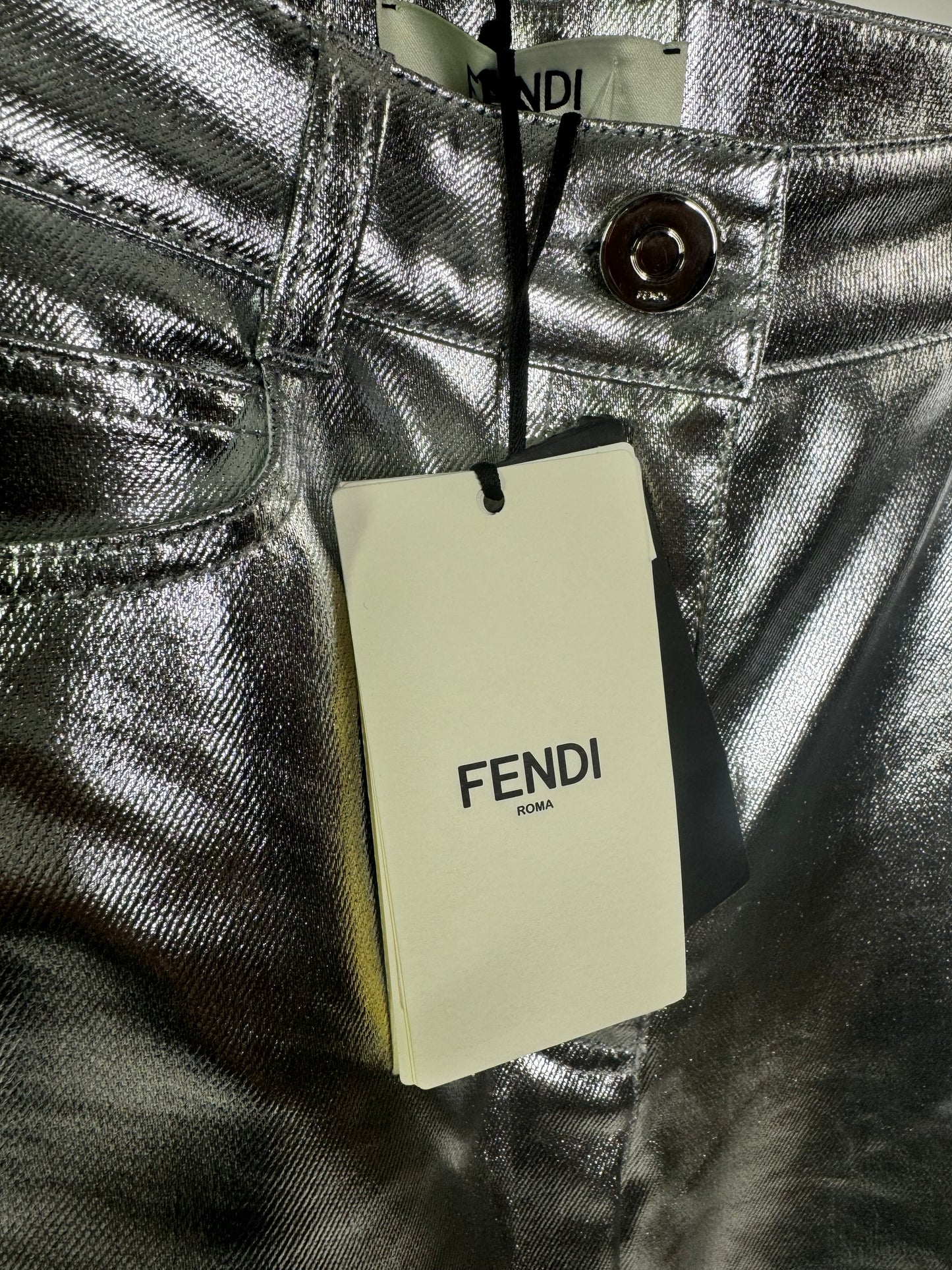 2000s Fendi Metallic Sliver Skinny Jeans