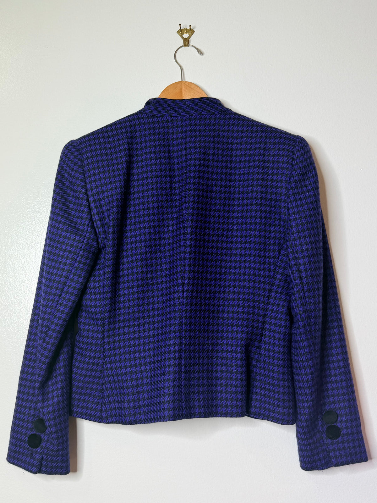 1990s Christian Dior Purple and Black Houndstooth Crop Blazer