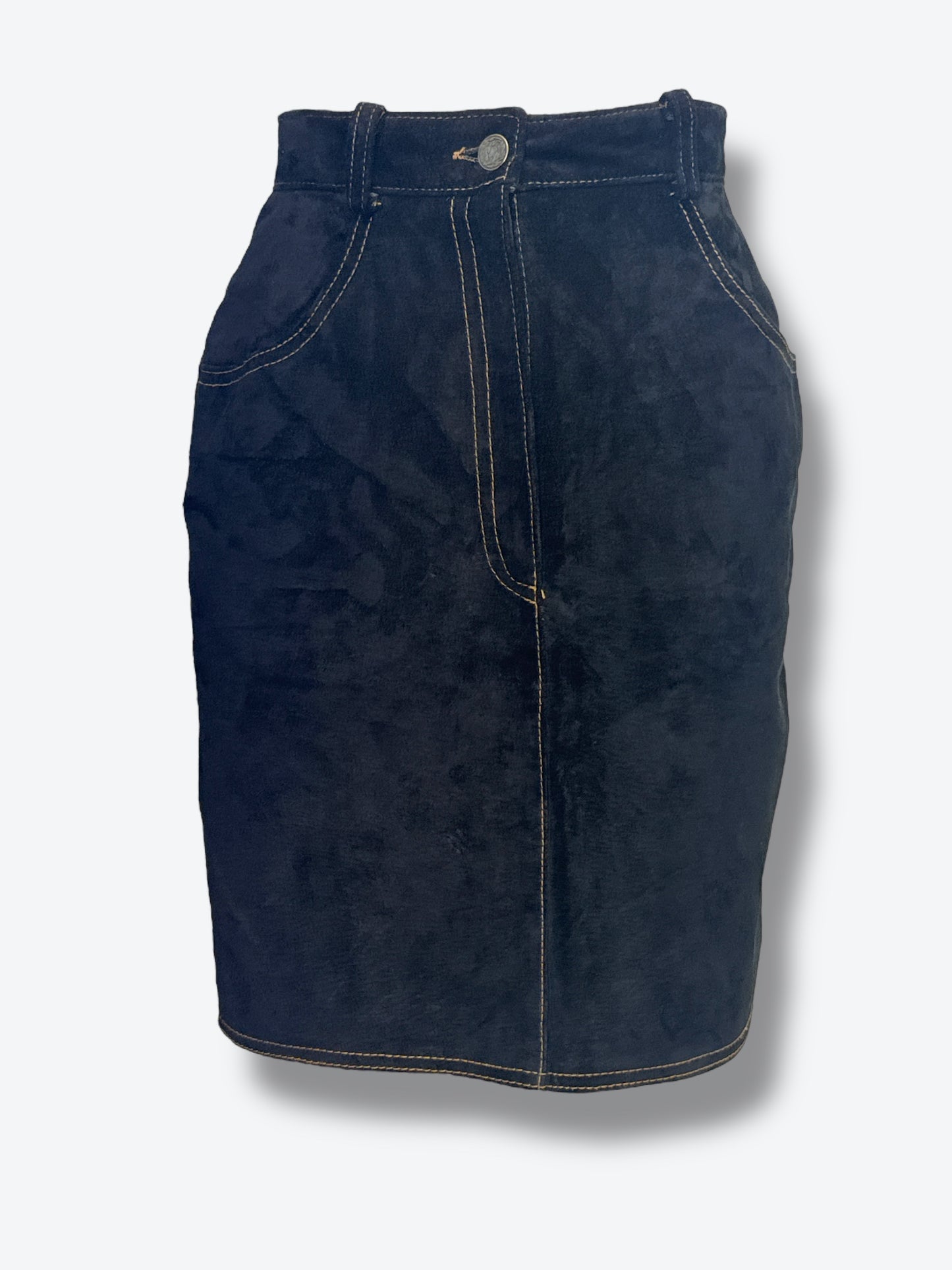 #14. Vintage Wilson Leather Suede Contrasting Stitching High Waisted Mini Skirt