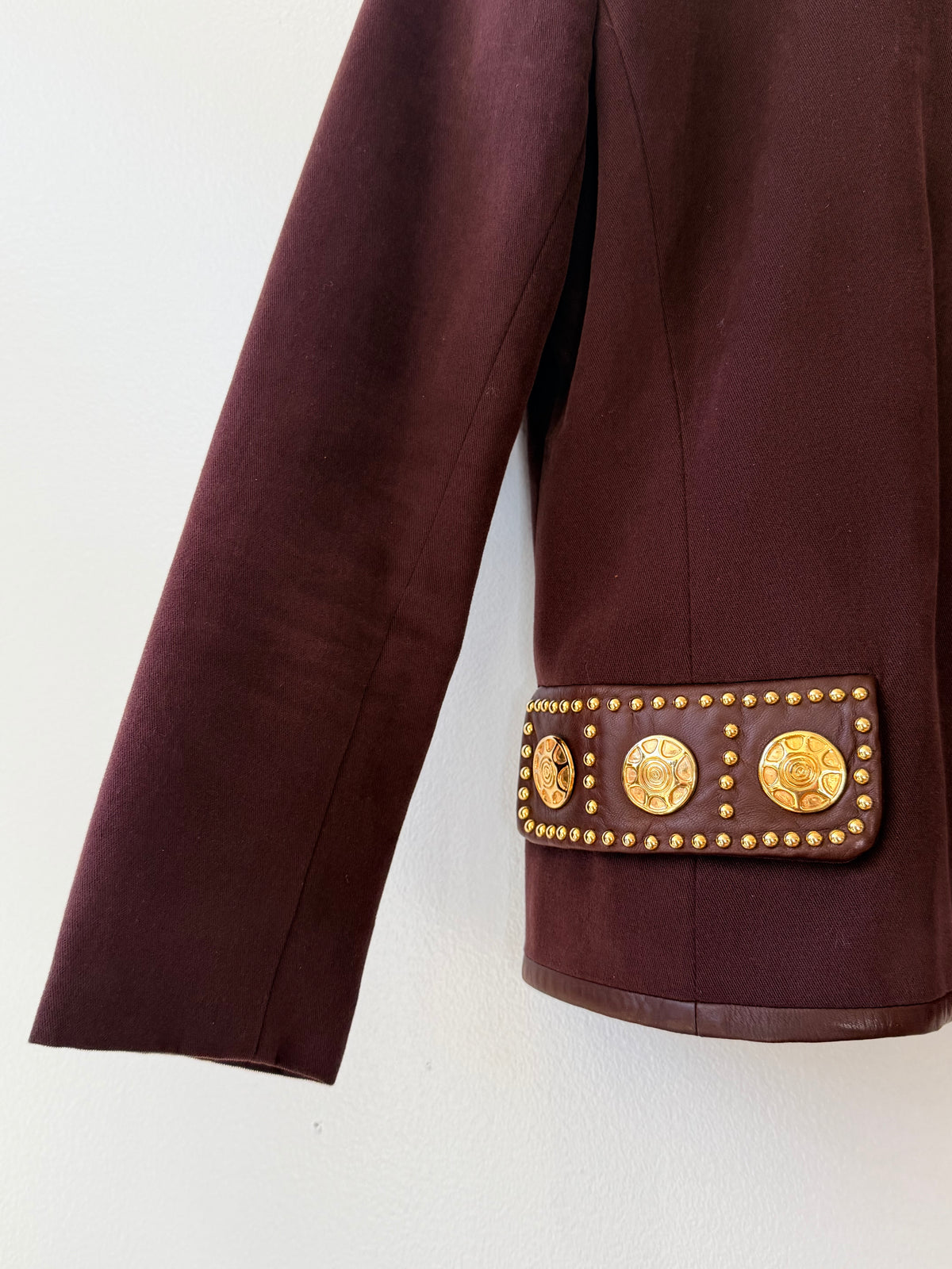 1990s Raffinalla Leather and Gold Hardware Brown Blazer