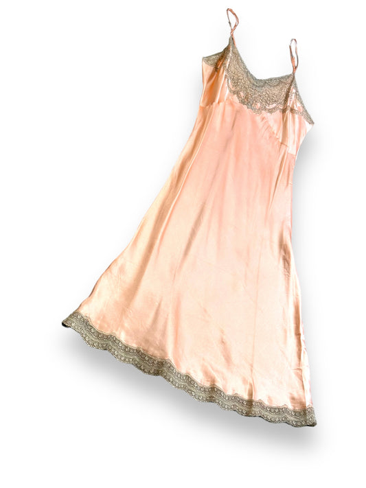 1930s / 1940s Satin Lezure Pale Pink + Lace Lingerie Slip
