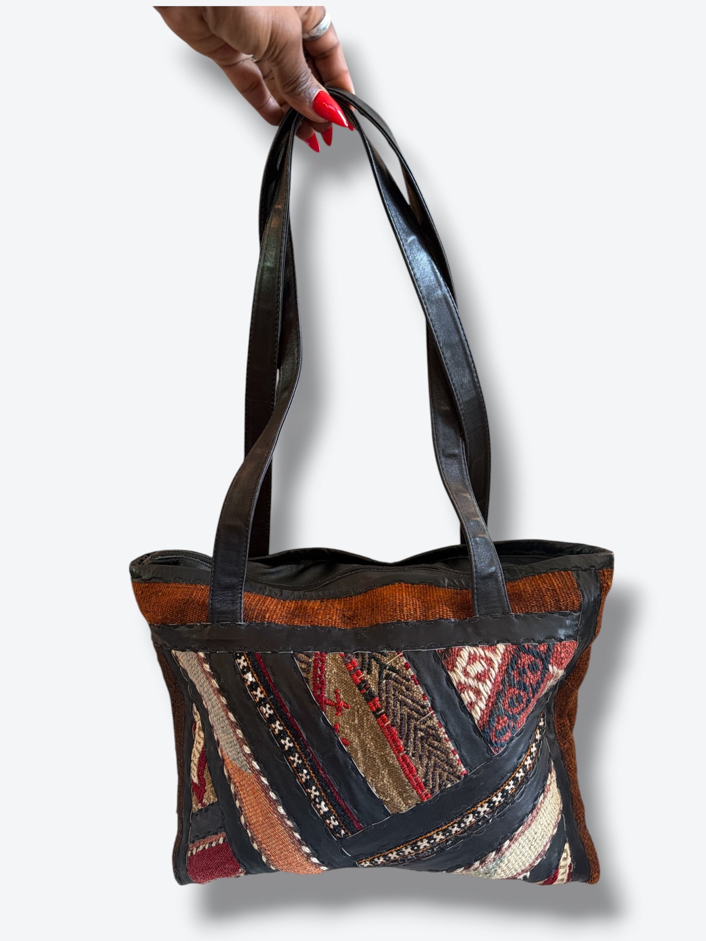 1990s Joan + David Tapestry Leather Shoulder Bag