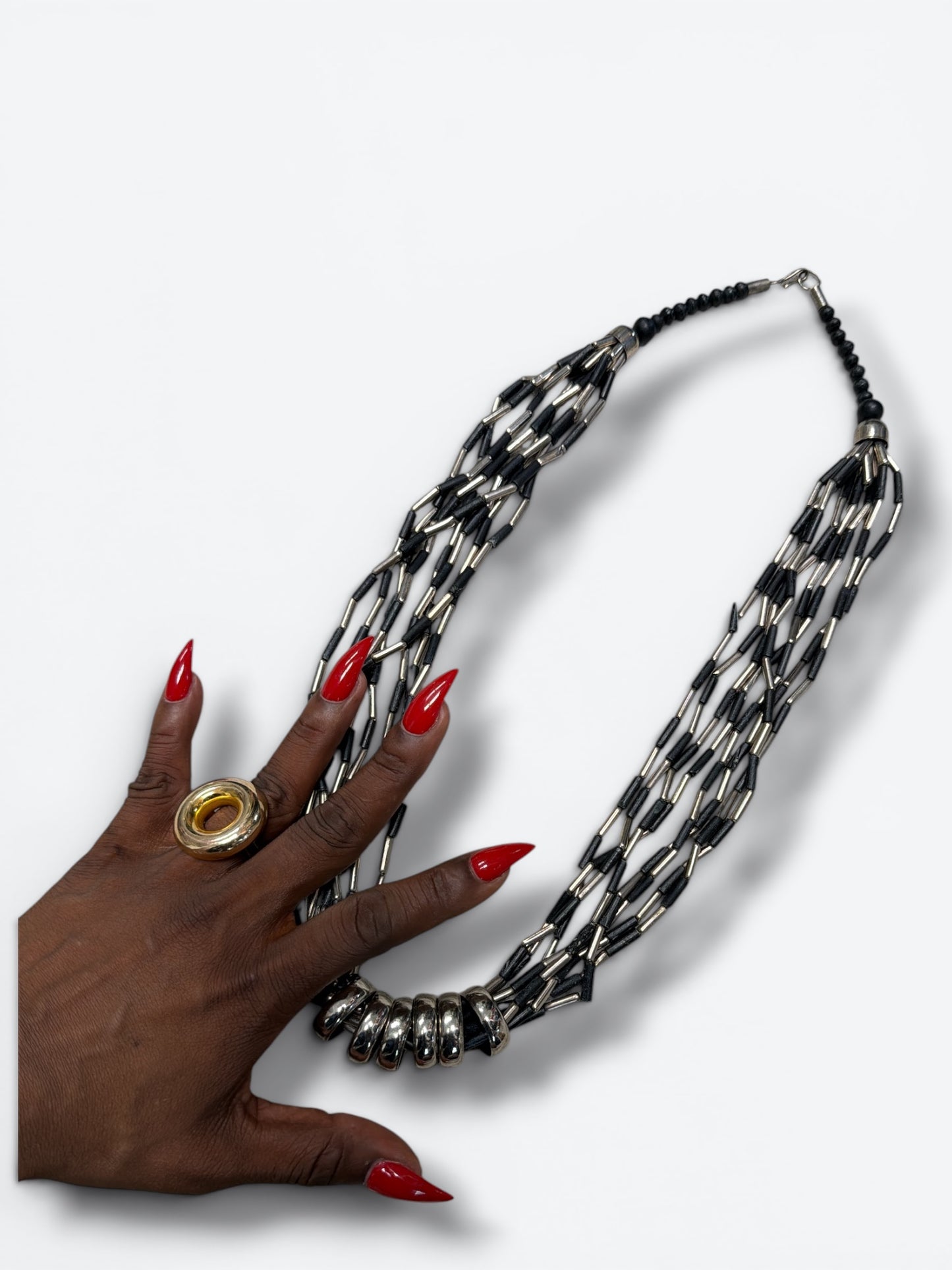 1990s Metal Ring + Beaded  Necklace