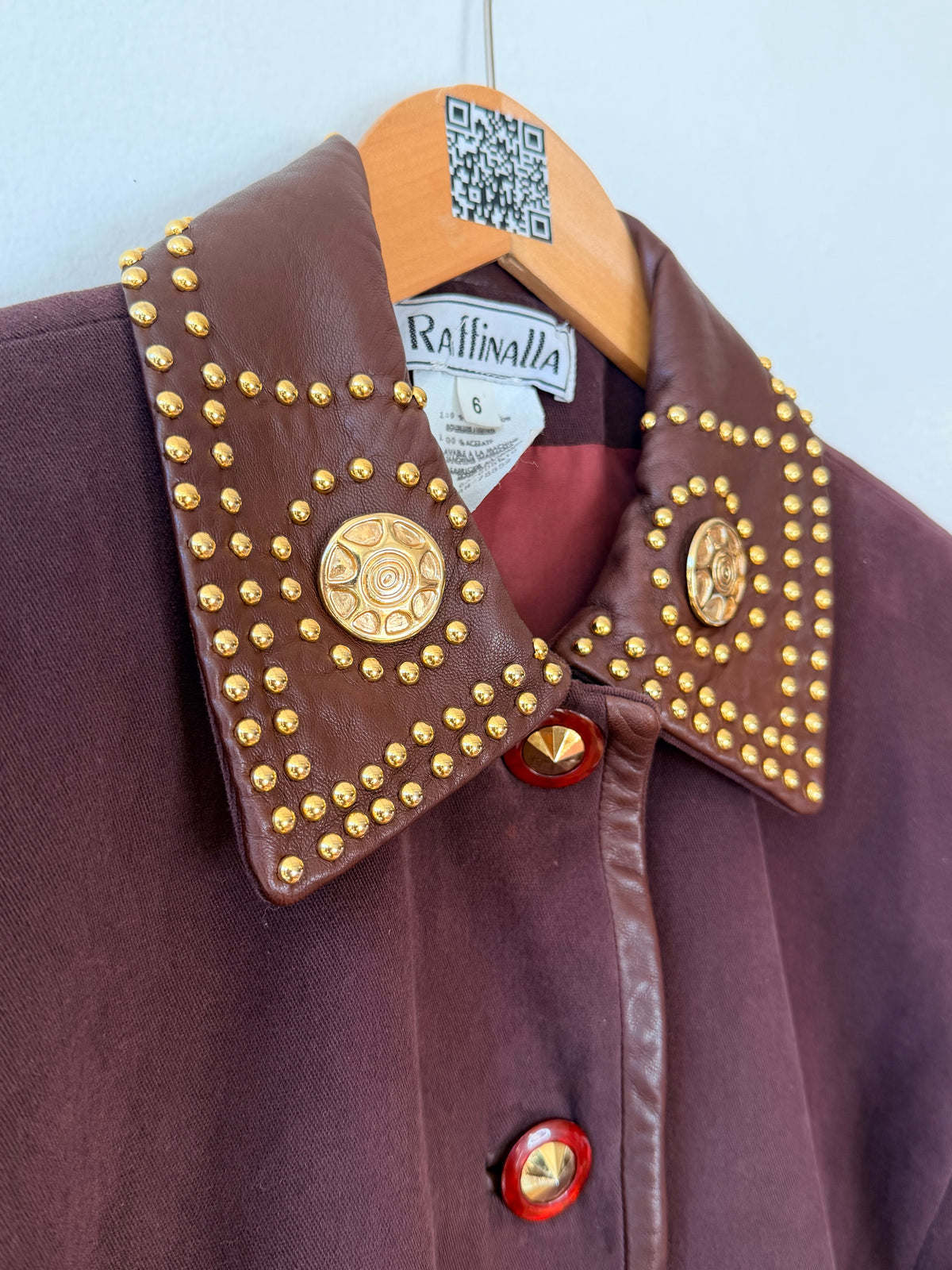 1990s Raffinalla Leather and Gold Hardware Brown Blazer