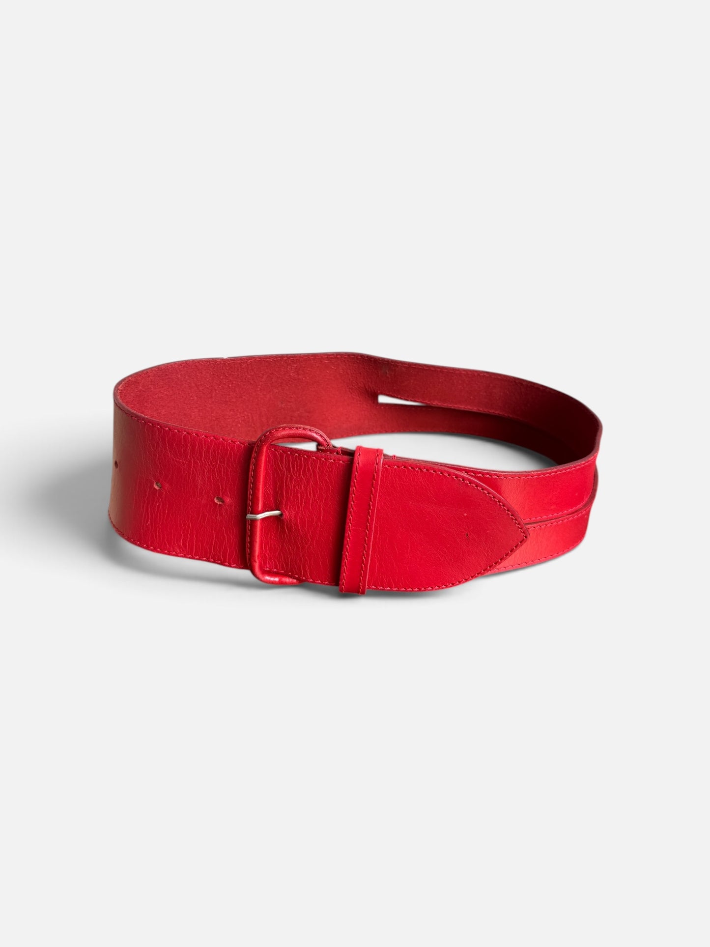 1970s Red Genuine Leather Buckle Belt
