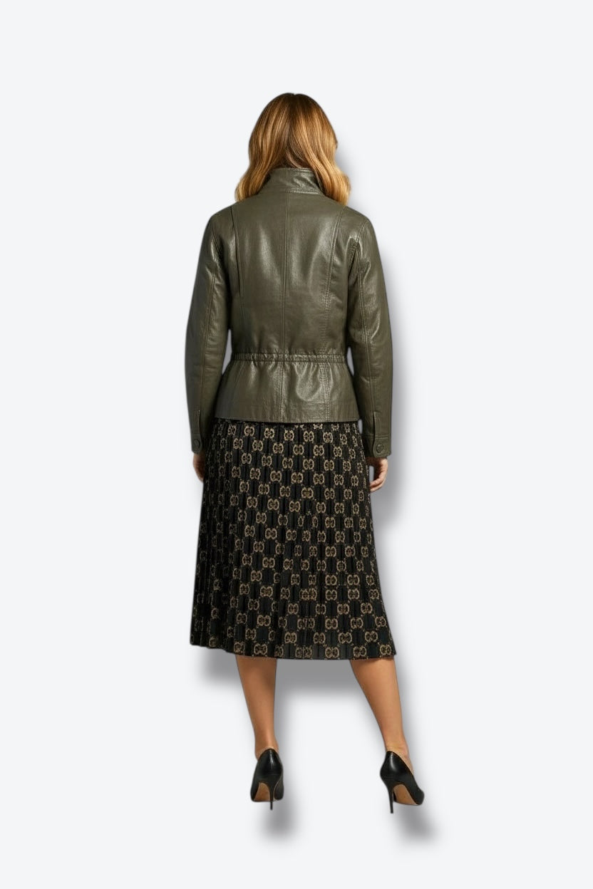 1970s Winlit by Listeff Fashions Hunter Green Funnel Neck Leather Jacket