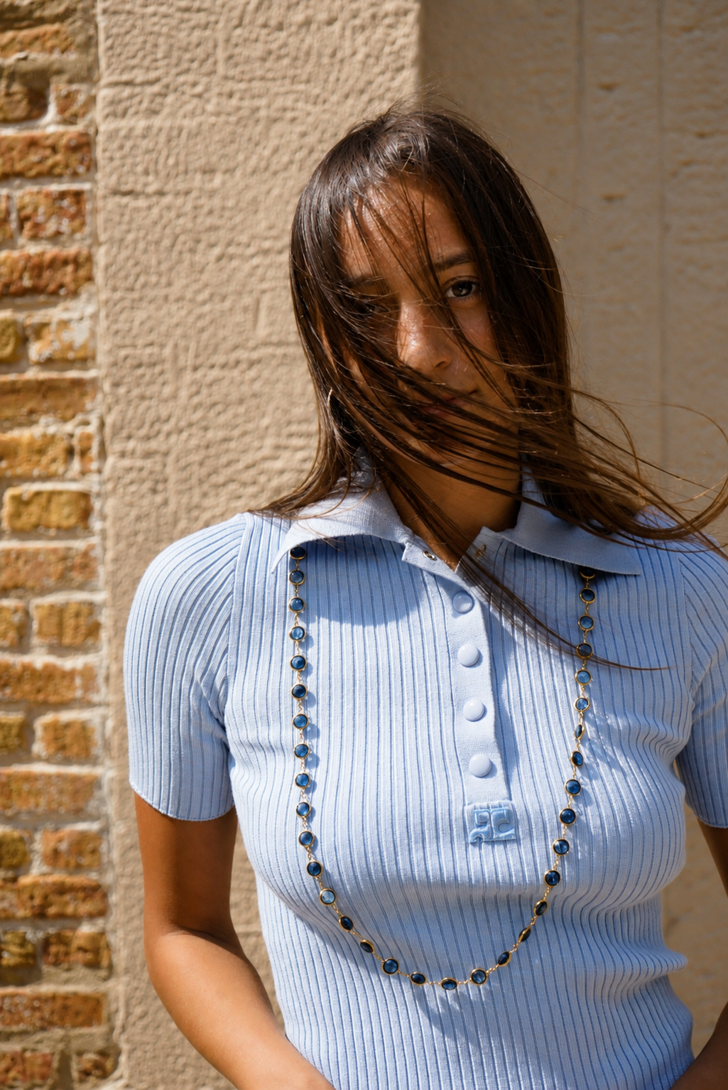 Y2K Courrēs Baby Blue Ribbed Polo