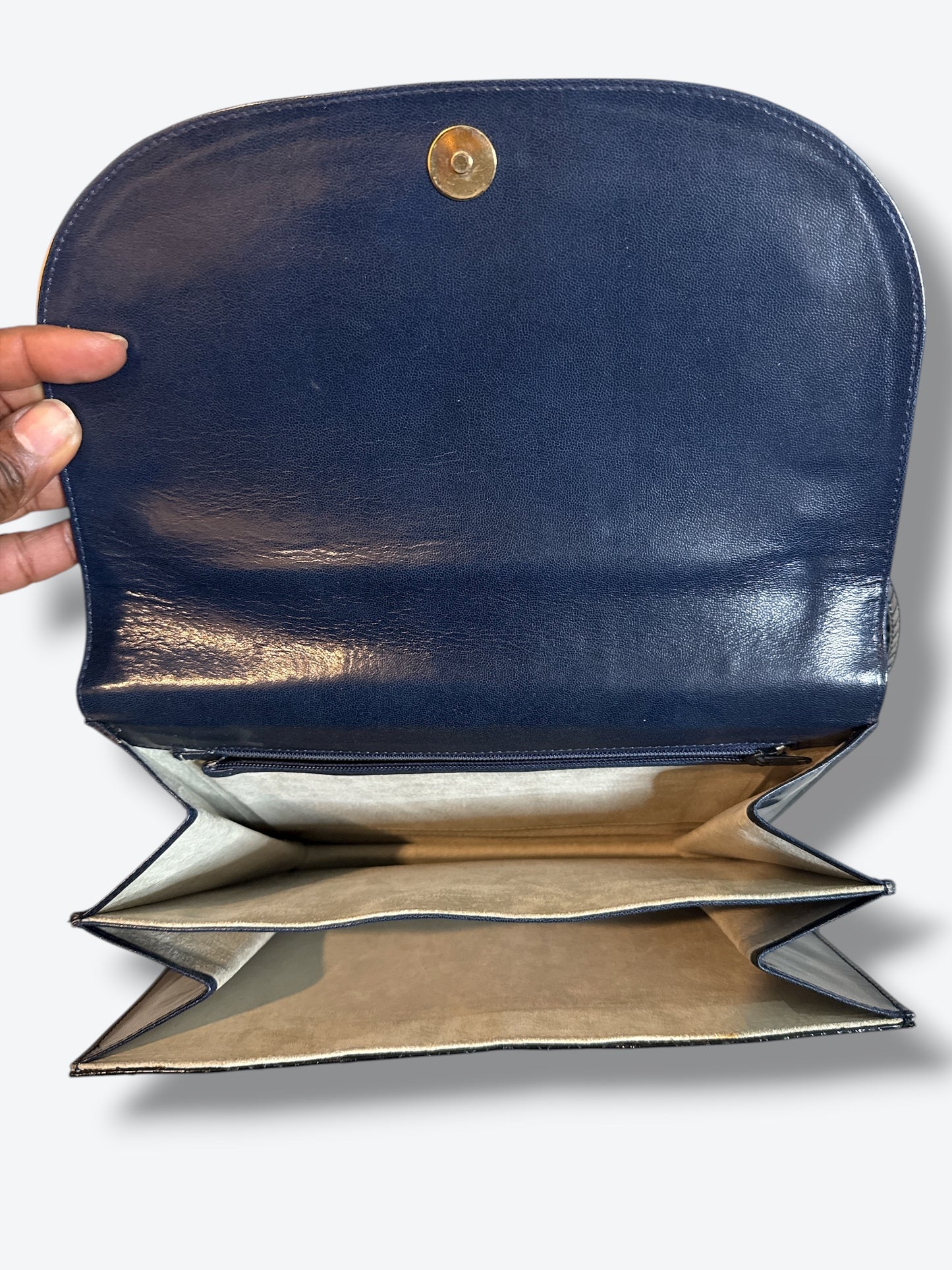 Vintage Navy Snakeskin Gold Frame Bag