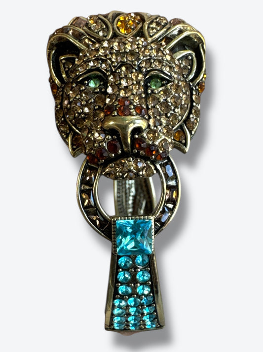 1990s Heidi Daus Copper & Rhinestone Lion Cuff