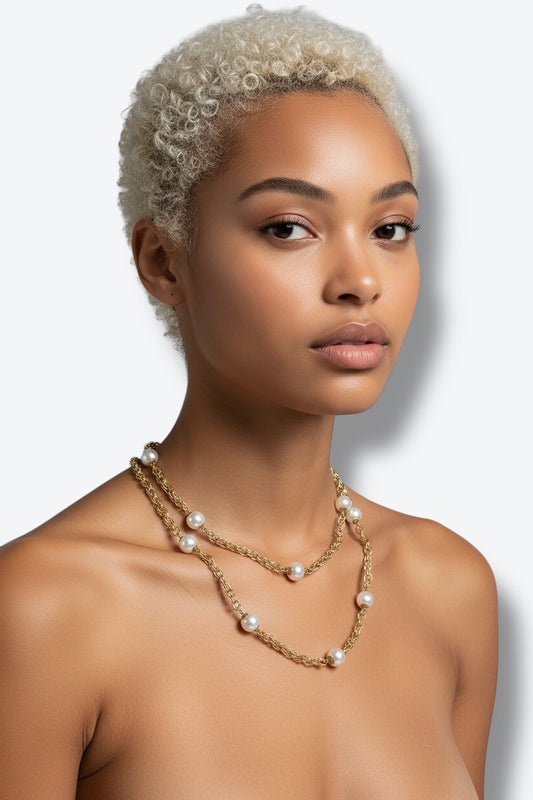 1970s Gold Rope and Pearl Station Necklace