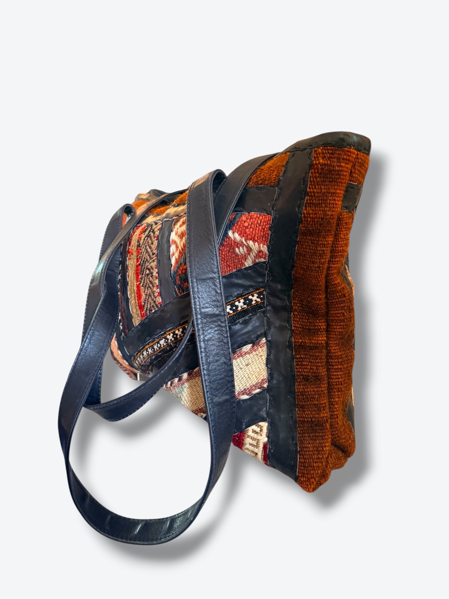 1990s Joan + David Tapestry Leather Shoulder Bag