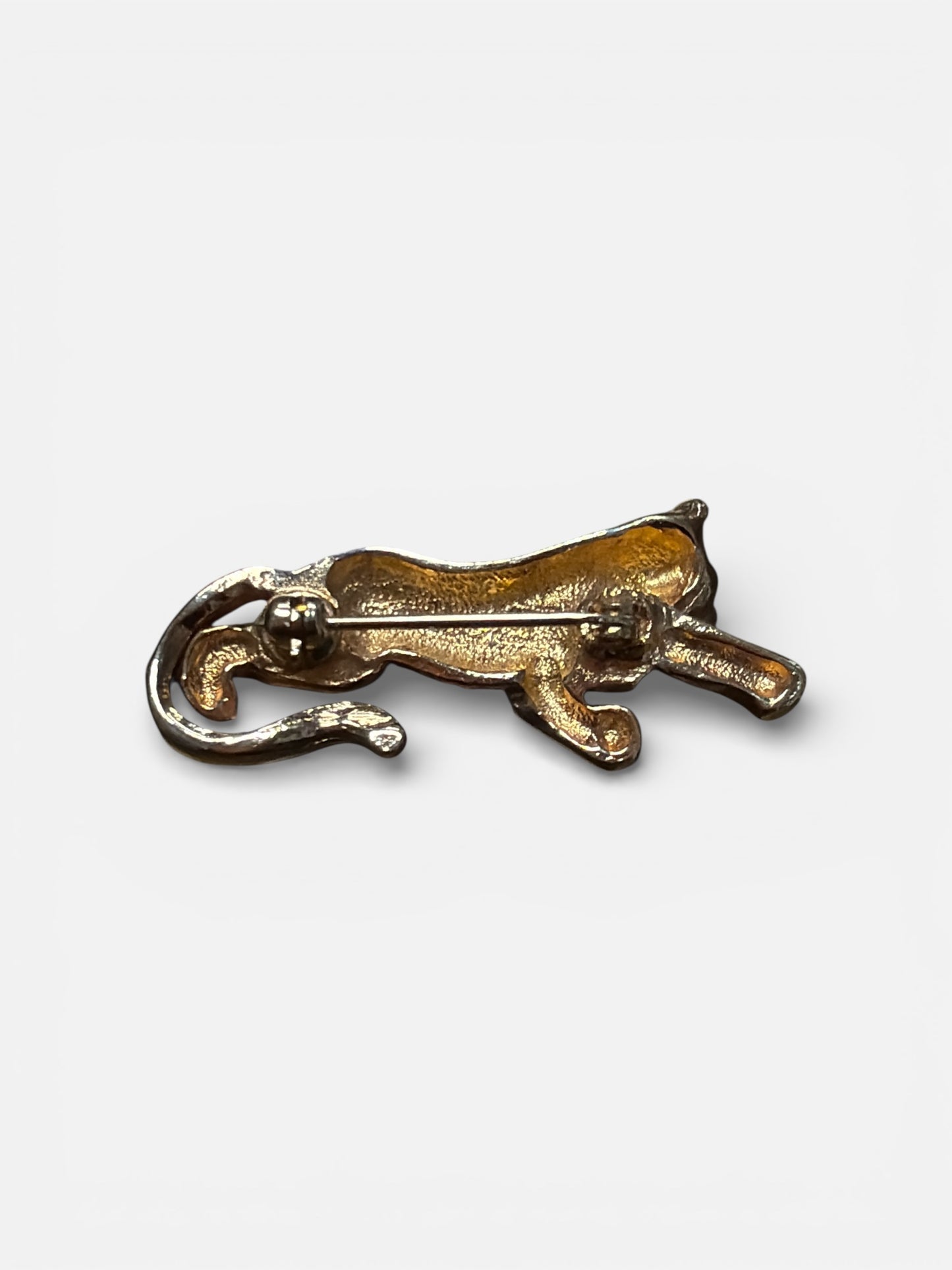 1970s 1” Gold Green Gem Eyed Panther Brooch