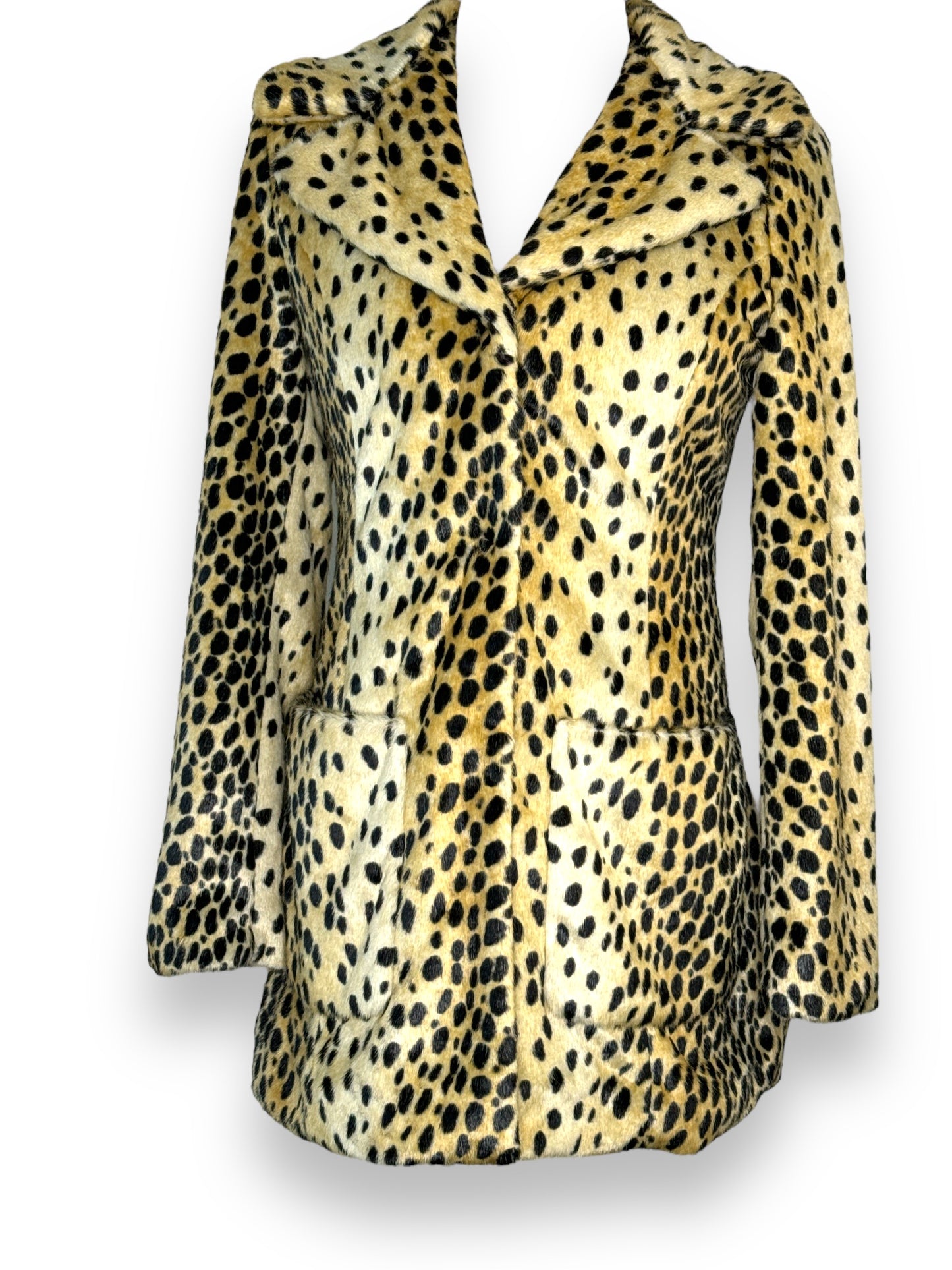 Y2K “Guess” Cheetah  Faux Fur Pea Coat